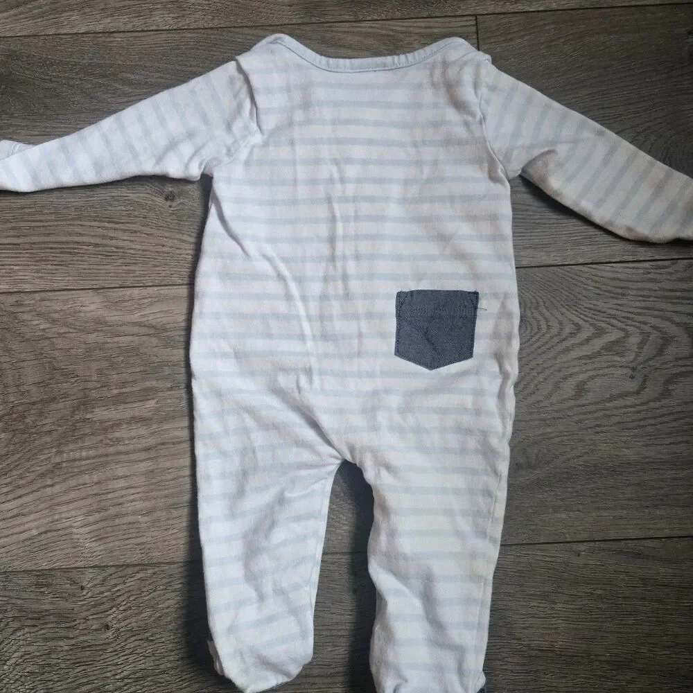 Edgehill Collection Baby Boy 3M Footie Sleeper Faux Tie Suspenders Striped Blue